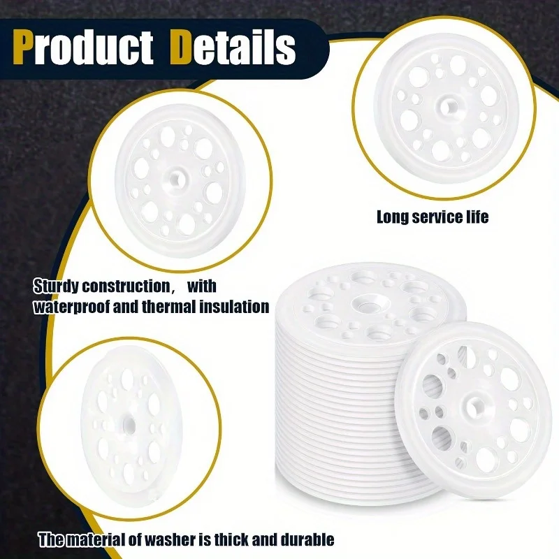 20 قطعة غسالة بلاستيكية تحميل نشر غسالة البولي بروبيلين. يتم استخدامها لتثبيت ودعم ألواح الرغوة المعزولة بالإسفنج الصلب و #5