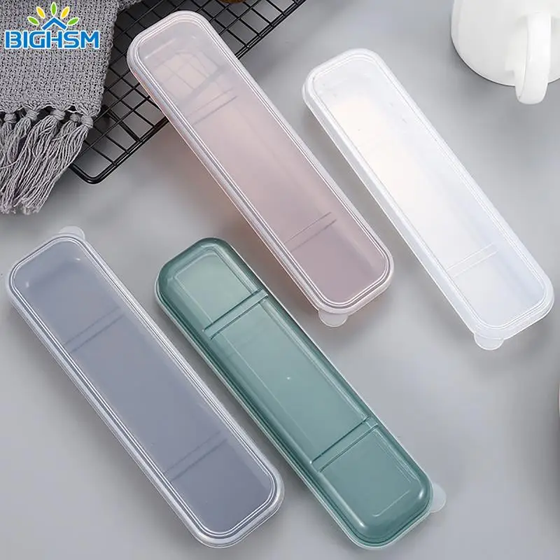 Travel Outdoor Reusable Wheat Straw Tableware Box School Home Slot Design Practical Cutlery Transparent Case Spoon Storage Box