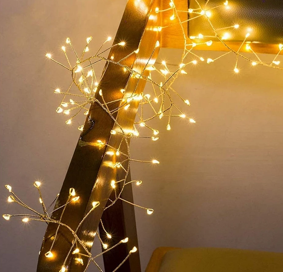 100/200 LED Firecracker Cluster Fairy String Lights USB Powered 8 Modos Holiday Firework Garland Lights para Wedding Party Xmas