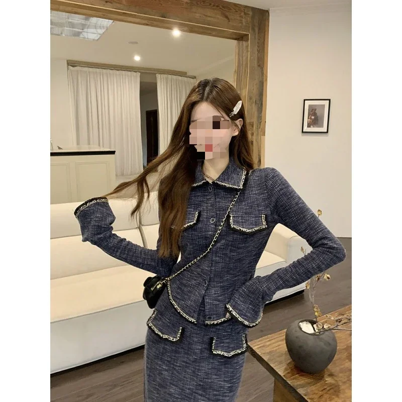 Autumn New High-end Collar Short Jacket Half Skirt Set Two-piece Set