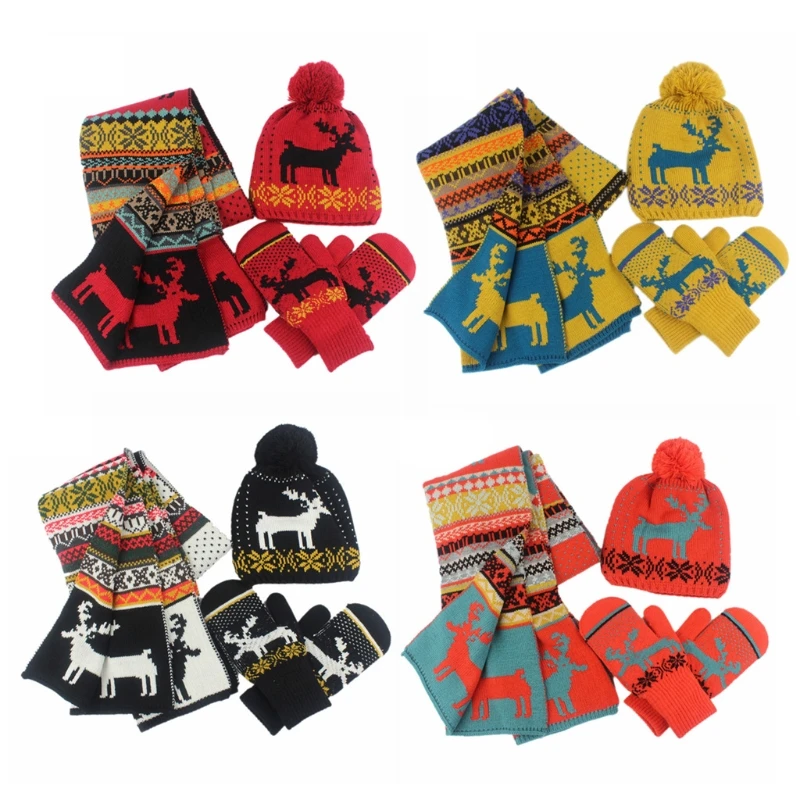 

Fashion Teenager Cartoon Knitted Beanie Hats Gloves Suits Women Winter Outdoor Warm Students Warm Accessories