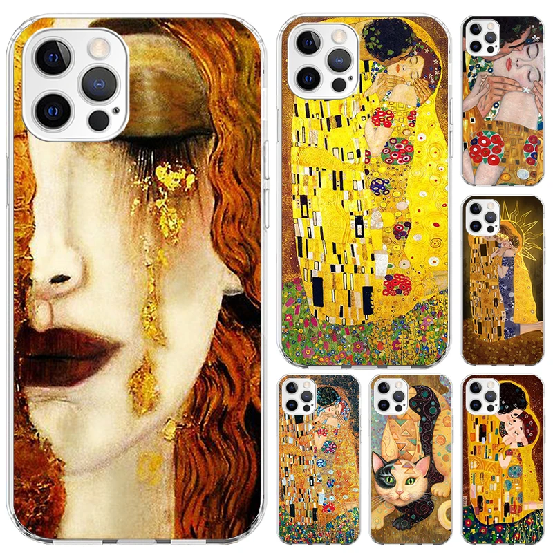 Kiss by Gustav Klimt Desig Phone Case for Iphone 16 15 14 13 12 Mini 11 Pro Max X XS XR 7 Plus 8 SE 2020 Soft Funda Print Shell