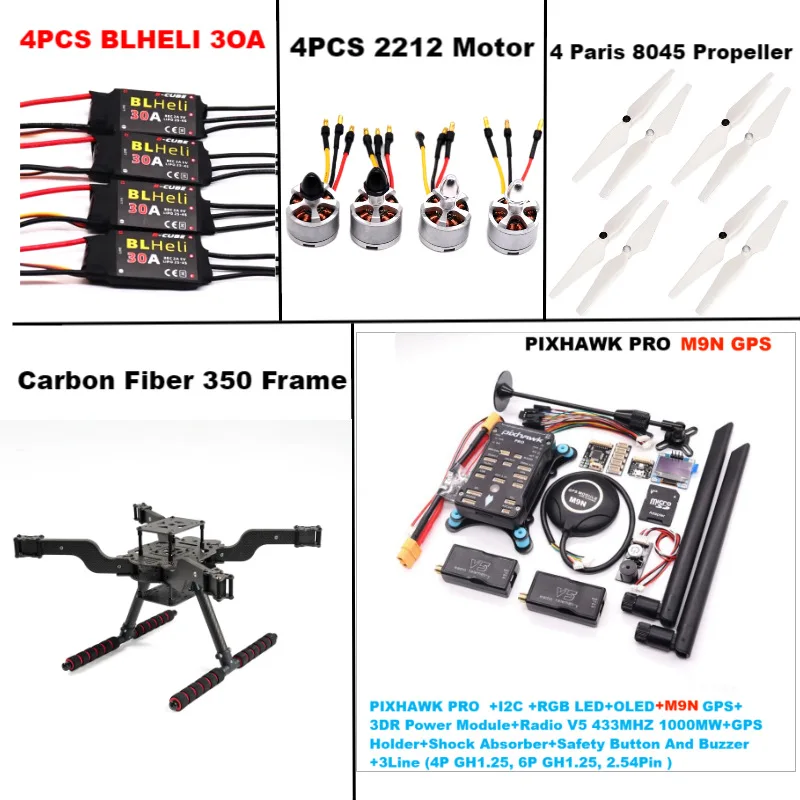 B-CUBE nuevo Drone inteligente de código abierto FLY350 PIXHAWK PRO M9N Kit Ardupilot Radio Quadcopter BLHELI 30A ESC 2212 Motor