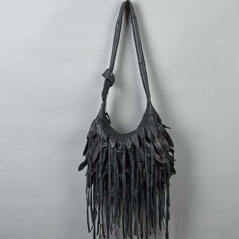 Long Tassel Design Women Crossbody Bags Weave Messenger Sling Bag Soft Genuine Leather Female Shoulder Bag Big Bolsa Feminina