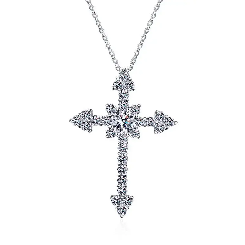 100% 925 Silver Cross Necklace for Women 1CT VVS Lab Moissanite Diamond Cross Pendant Necklace Birthday Gift Jewelry