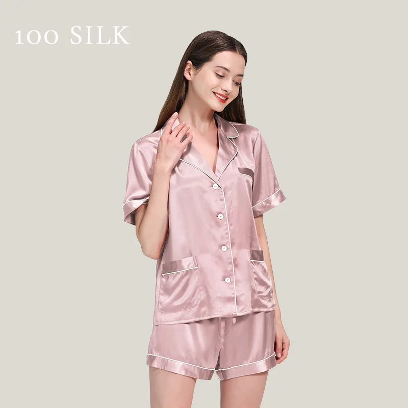 High Quality Natural 22Momme Real Silk Pajamas for Women 2024 Summer New Arrival Homewear Shorts Suit