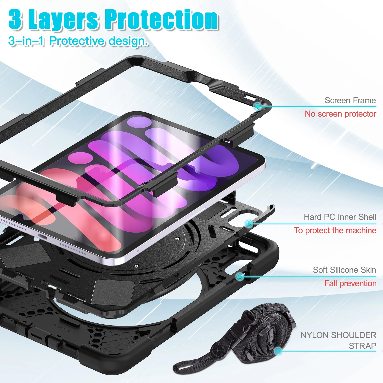 360 Rotating Kids Case Universal For iPad Mini 7 2024 A17 Pro Mini 6 2021 8.3
