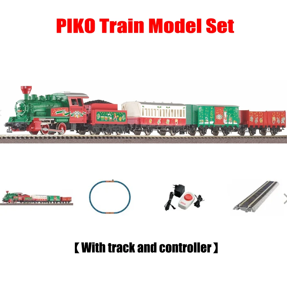 

PIKO Train Model HO 57081 Christmas Starter Set (steam Locomotive + Coal Truck + Three Carriages), Roadbed Rail Model Train Toy