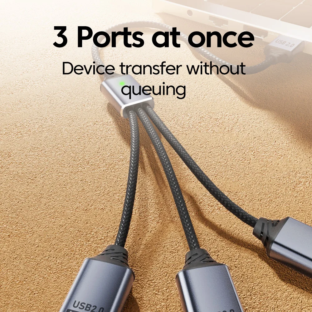 USB/Type-C 3 في 1 كابل توسيع USB2.0 الفاصل محور المتوسع شاحن الهاتف محول الطاقة OTG شحن آيفون 15 16 سامسونج