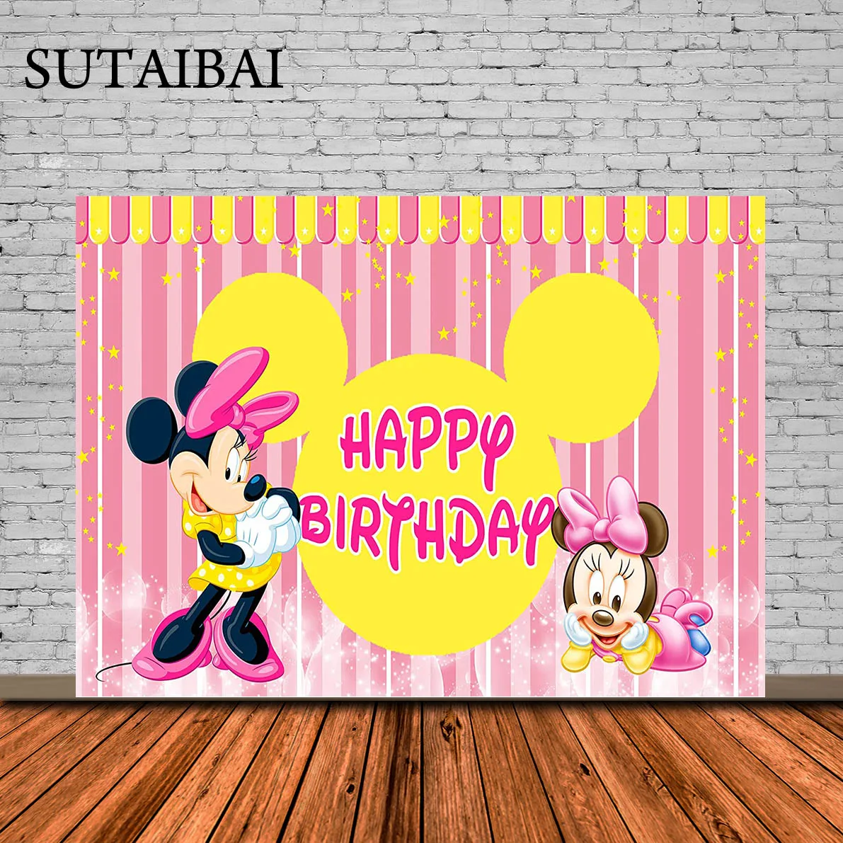 

Pink Yellow Backdrop for Minnie Birthday Party Photo Background for Baby Minnie Theme Party Caketable Decorations Baby Shower