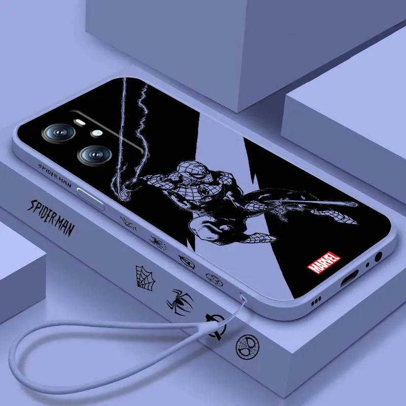 Marvel Spider-Man Popular For OPPO Find X5 A11 A16K A53 A98 A3 A57 A72 A73 A96 A74 A9 A5 5G Liquid Left Rope Phone Case