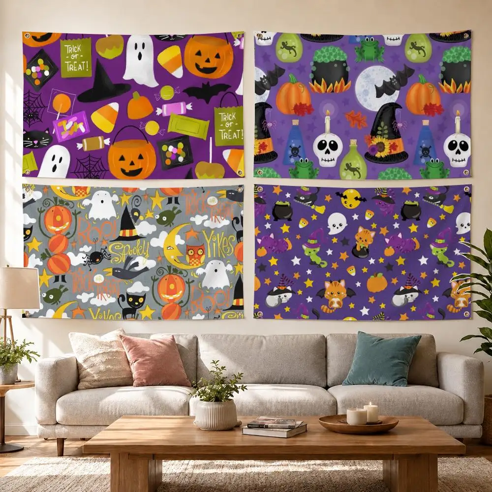 Halloween Purple Spooky Pattern Flags Flags for Bedrooms Home Decor Items Outdoor Decors Garage Decoration Flaga