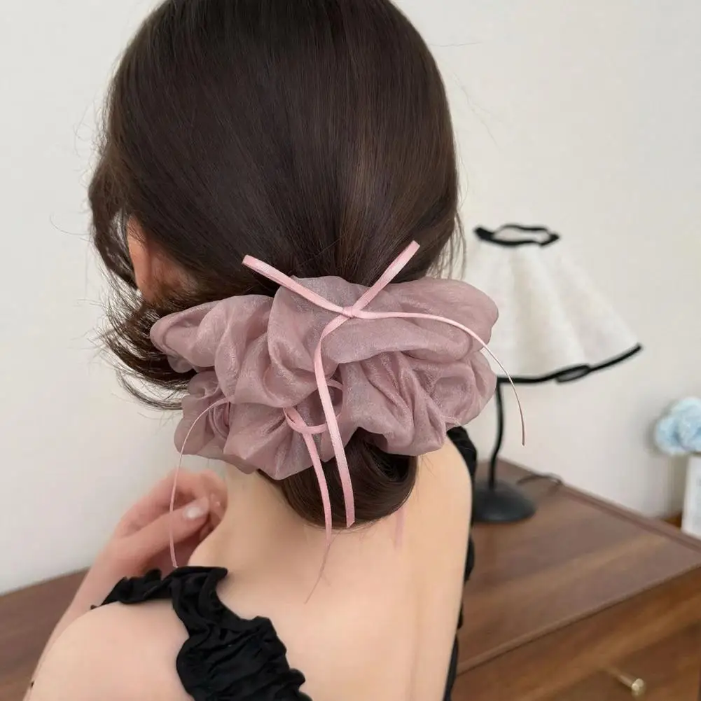 

Hair Tie High Elasticity Bowknot Decor Mesh Ballet Style Hair Rope No Damage Non-Slip Lightweight Breathable Summer Ballet Style