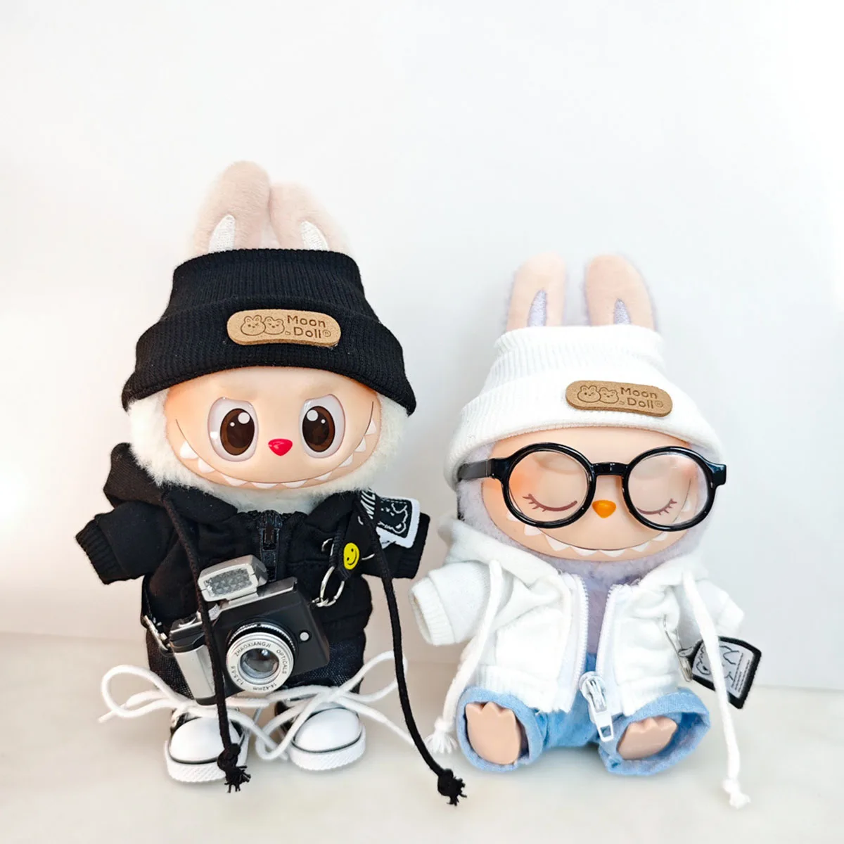 Cute Plush Doll Casual Zipper Jacket Sweater Threaded Hat Pants Set Clothes for Labubu Clothes Gifts