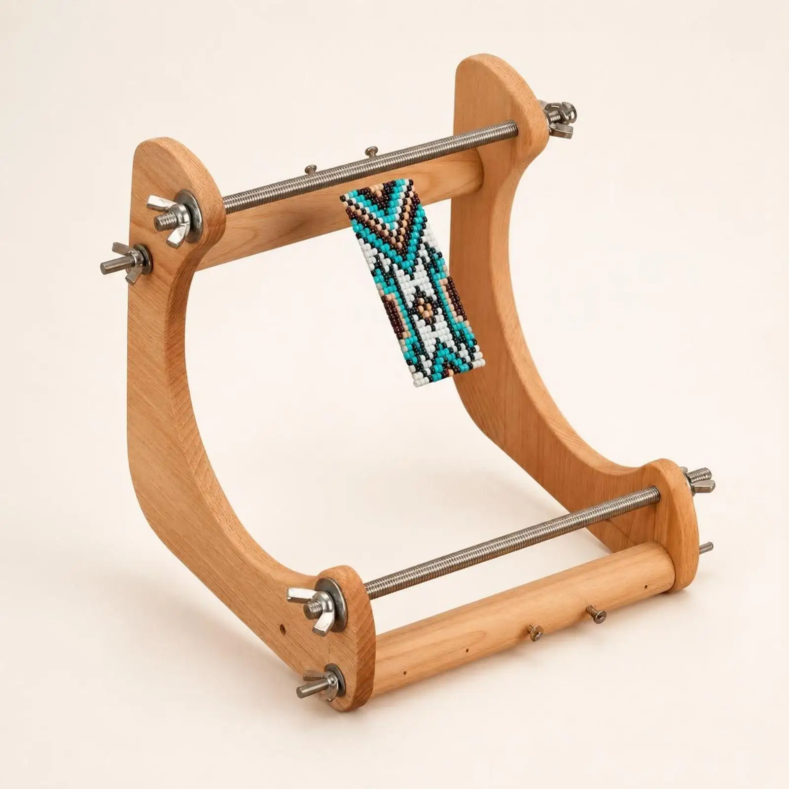Hand Operated Adjustable Weaving Loom Wood Frame Tool Beadwork Kit for DIY Bracelet and Jewelry Crafting