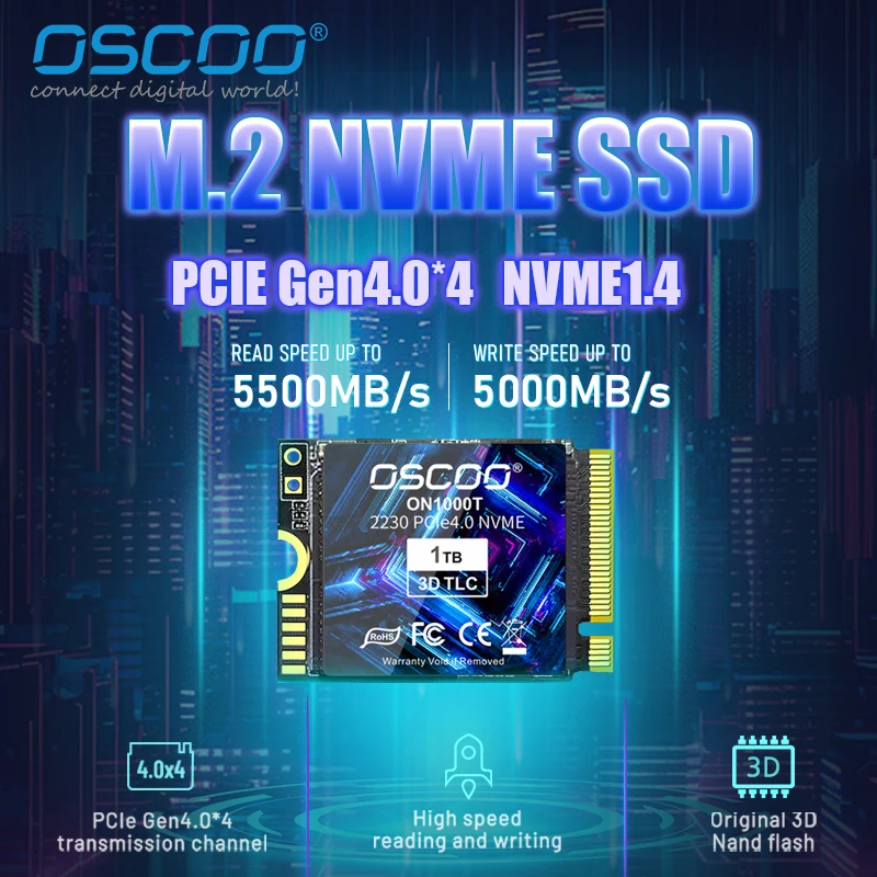 OSCOO 2230 SSD, 마이크로소프트 서피스 프로 X 서피스 노트북 3 스팀 데크용, M.2 NVMe PCIe Gen 4x4 SSD, 1TB, 512GB