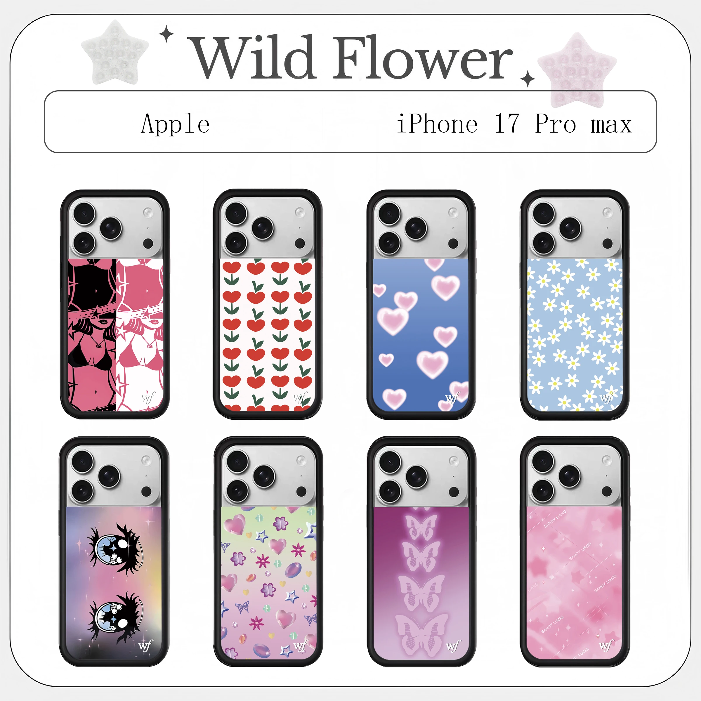 

2025 Wildflower 3D Colorful hearts Phone Case for iPhone 17 Pro Max 12 13 14 15 16 Plus Air WF Plus Bow Cover 17pro