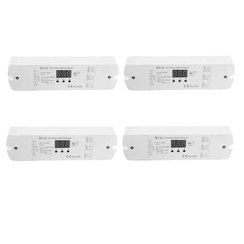 4X AC100V - 240V 288W 2CH Triac DMX LED Dimmer, Dual Channel Output Silicon DMX512 Led Controller Digital Display S1-D