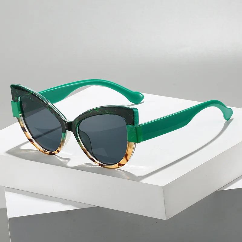 New Fashionable Blue Light and UV Resistant Cat Eye Color Blocked Flat Mirror European and American Casual Versatile Sunglasses