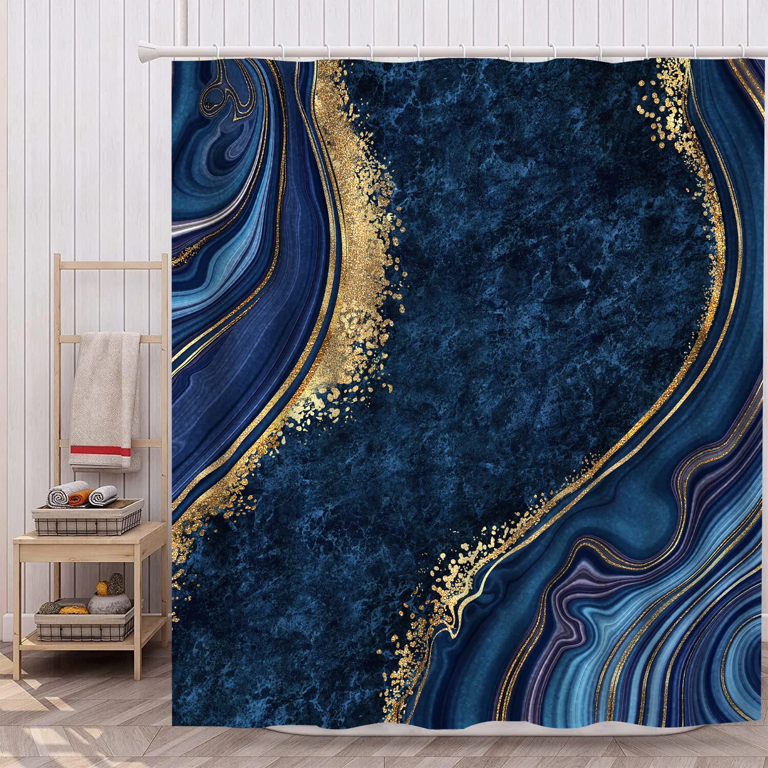 1Pc marble waterproof shower curtain, elegant luxurious bathroom decor, with 12 plastic hooks