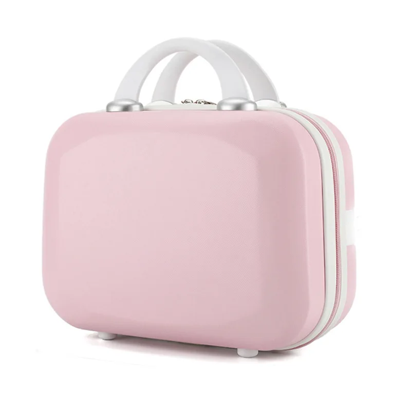 New 14 Inch Mini Suitcase Diamond Cute Cosmetic Case Pink Small  Zipper Tide Storage Box Women Carry Ons Suitcases