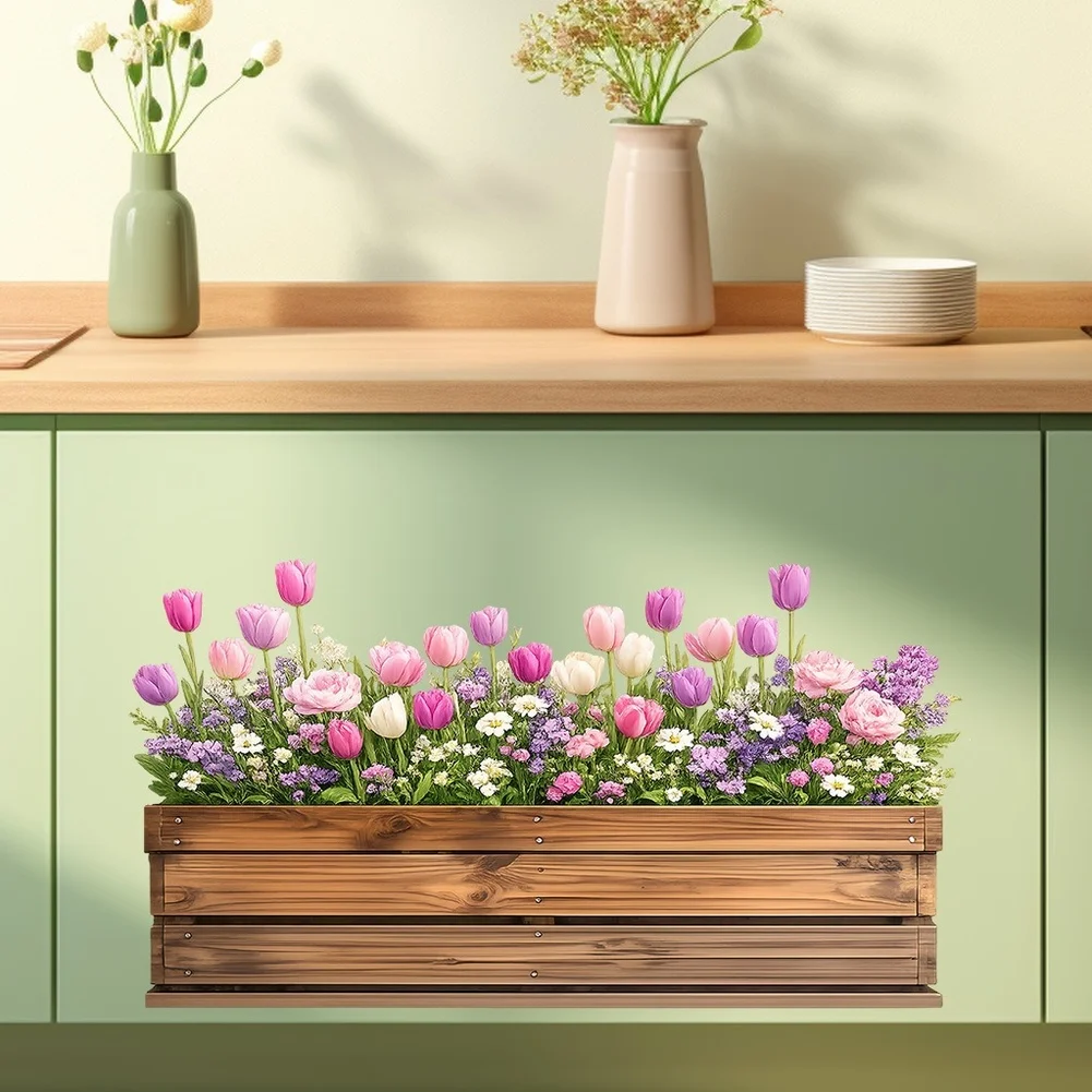 Summer Flower Wall Sticker PVC Self-Stick Waterproof Decor for Living Room Bedroom 39.3 by 21.5 Inches Easy to Apply