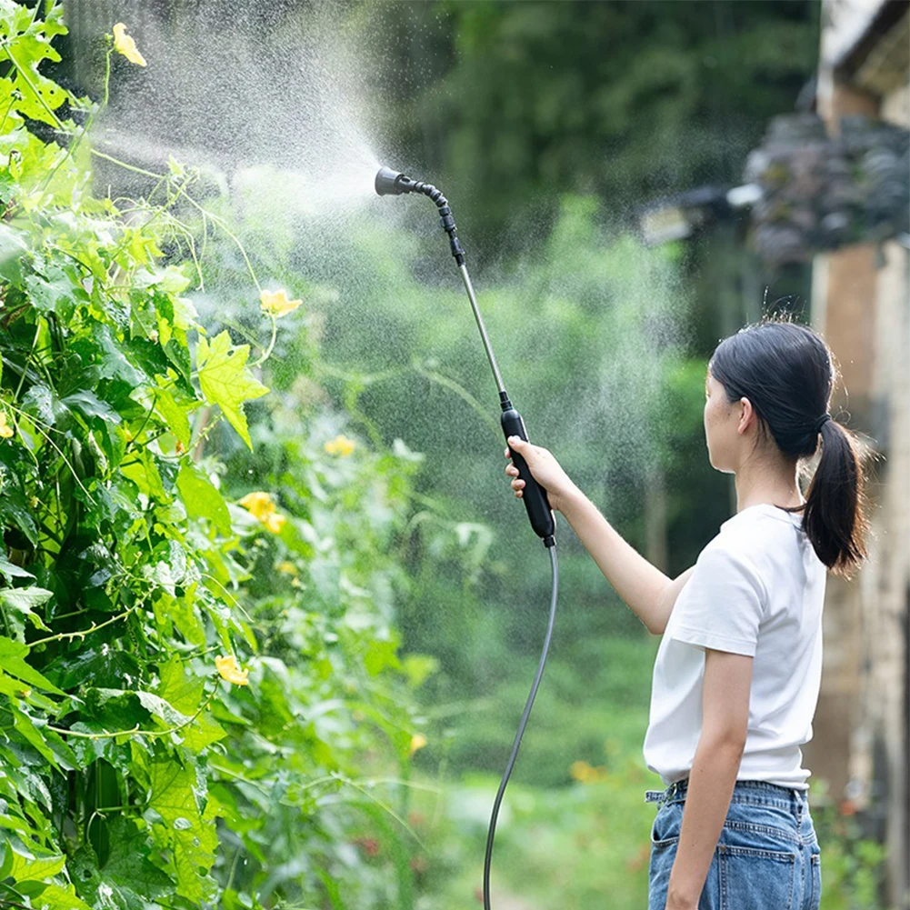 Pulverizador de jardim recarregável, varinha de spray de rega com 2 bicos e mangueira de 2/4/6/10m, pulverizador de água portátil para limpeza de jardinagem