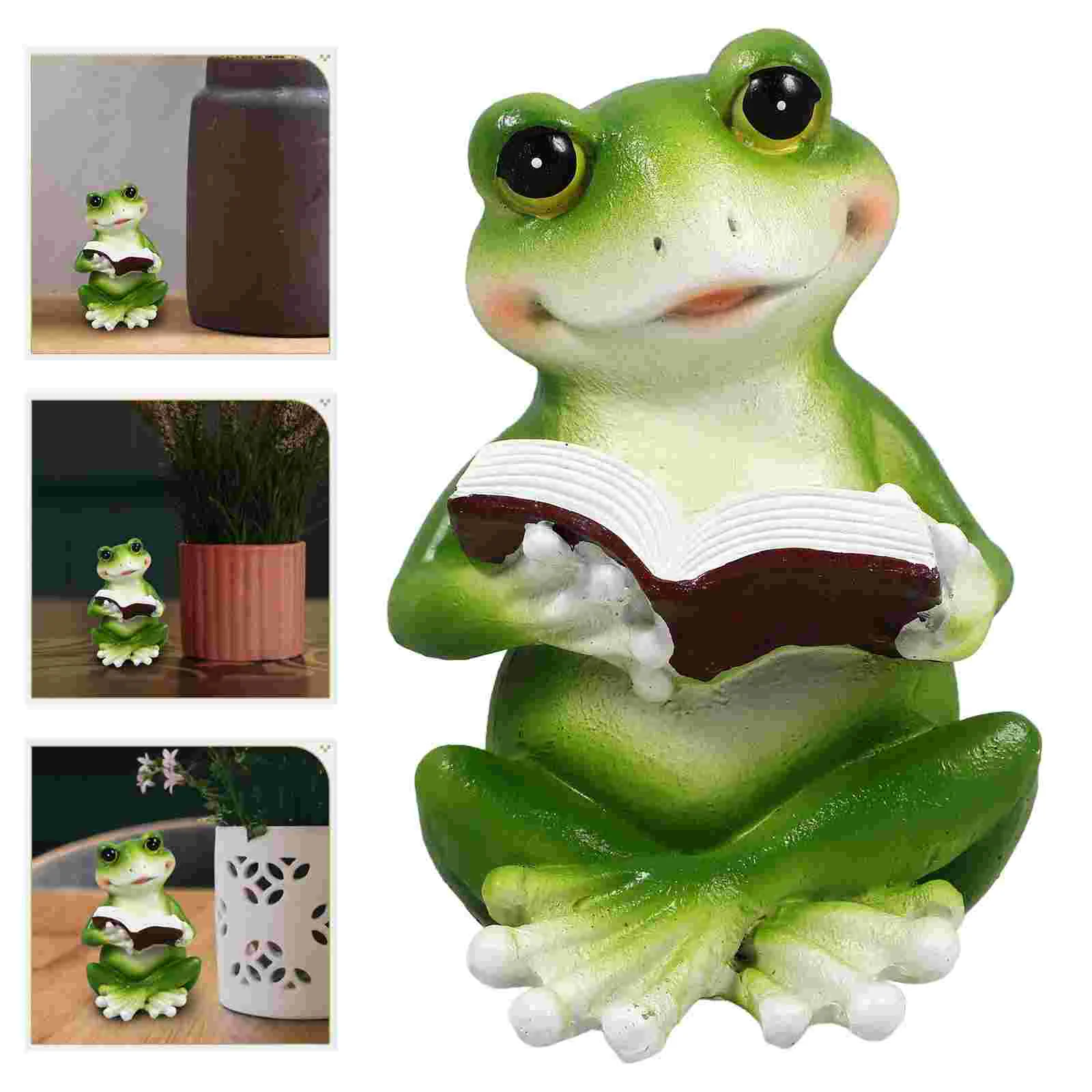 

Ornaments Mini Frog Animal Reading Statue Office Desk Decorations Accessories Decorate Micro Landscape Resin Simulation