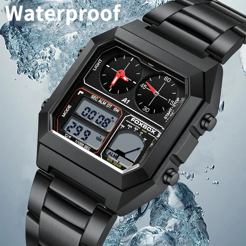 LIGE Top Fashion Luxury Electronic Man Watch Business Stainless Sport Military Waterproof Watches for Men Dual Digital LED Clock