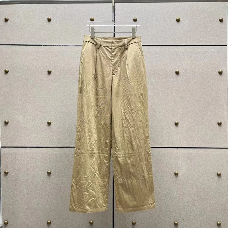 2024,Summer new, thin wrinkled fabric women's pants, fashionable and comfortable wide-legged pants, high quality cotton, y2k