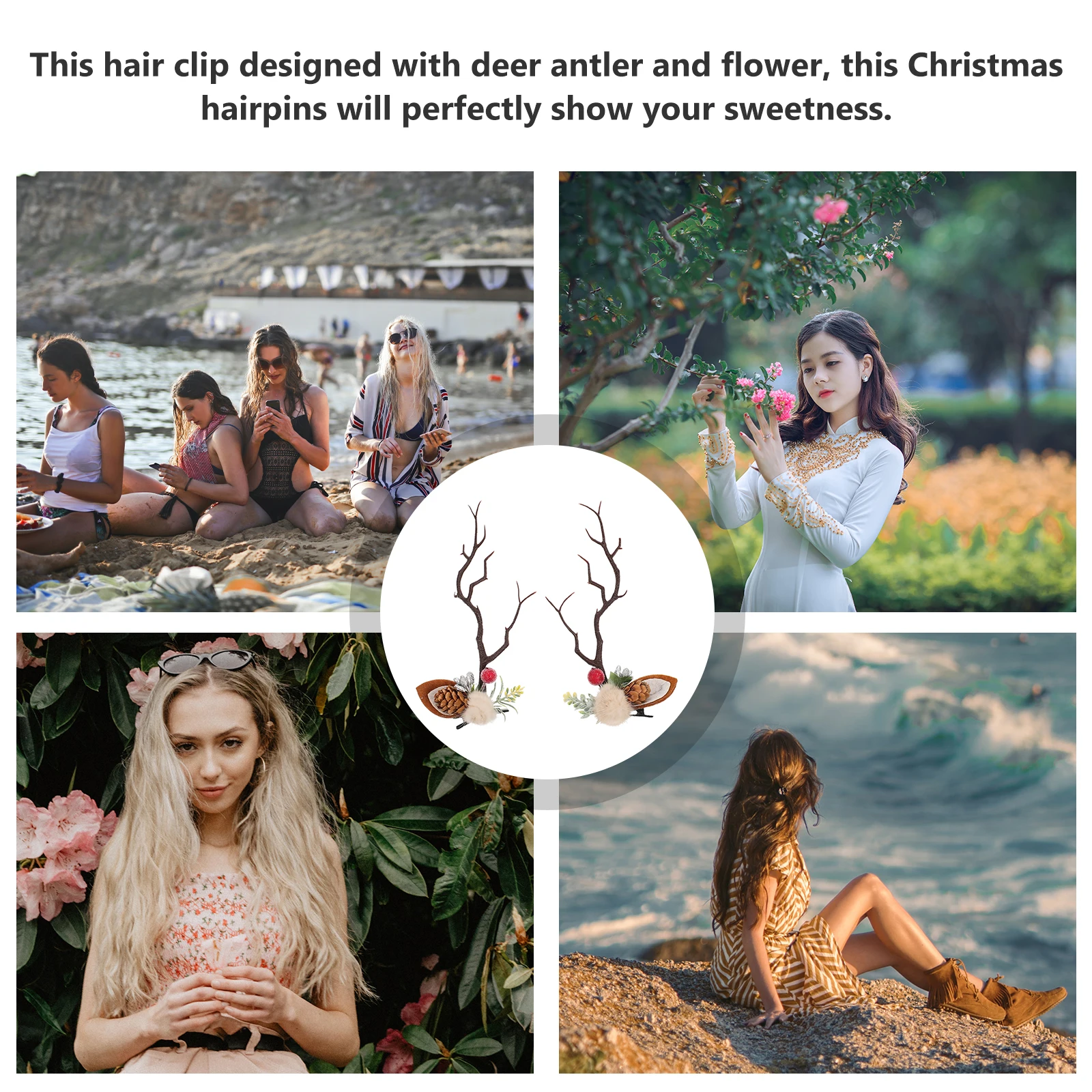 

1Pair Antler Duckbill Hairpins Christmas Hair Clip for Elk Horn Barrette Party Costume Sweet Floral Hair Accessory