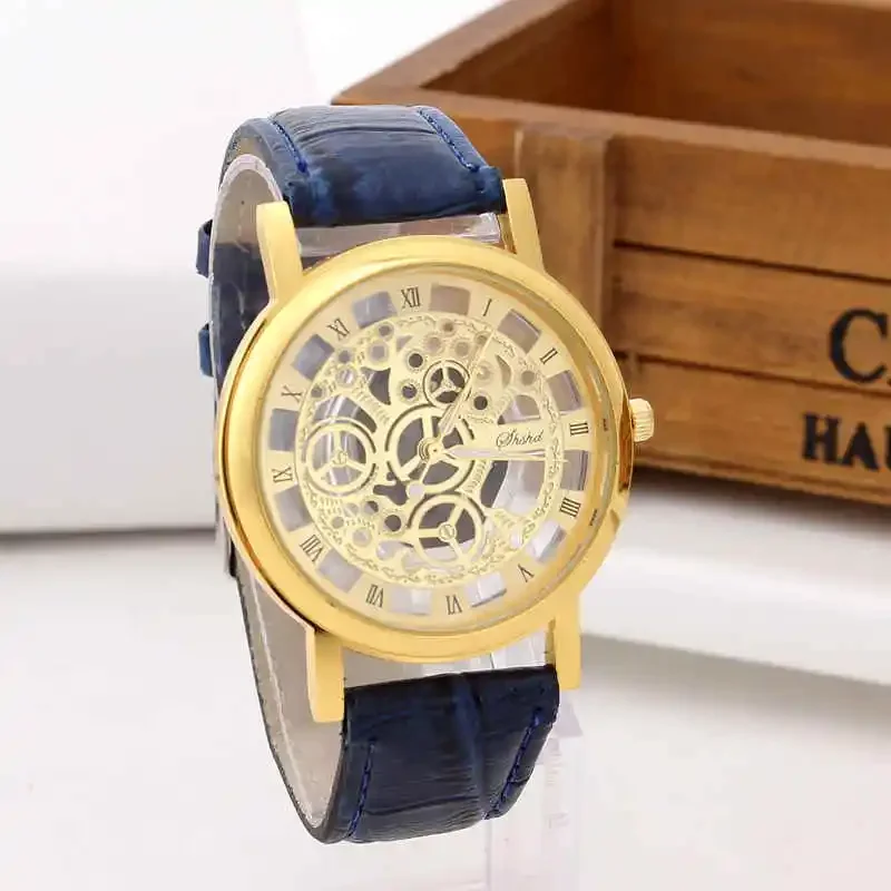 Fashion Hollow Skeleton Watches Men Watches Leather Quartz Wristwatches Cheap Price Dropshipping Relogio Masculino Reloj Hombre