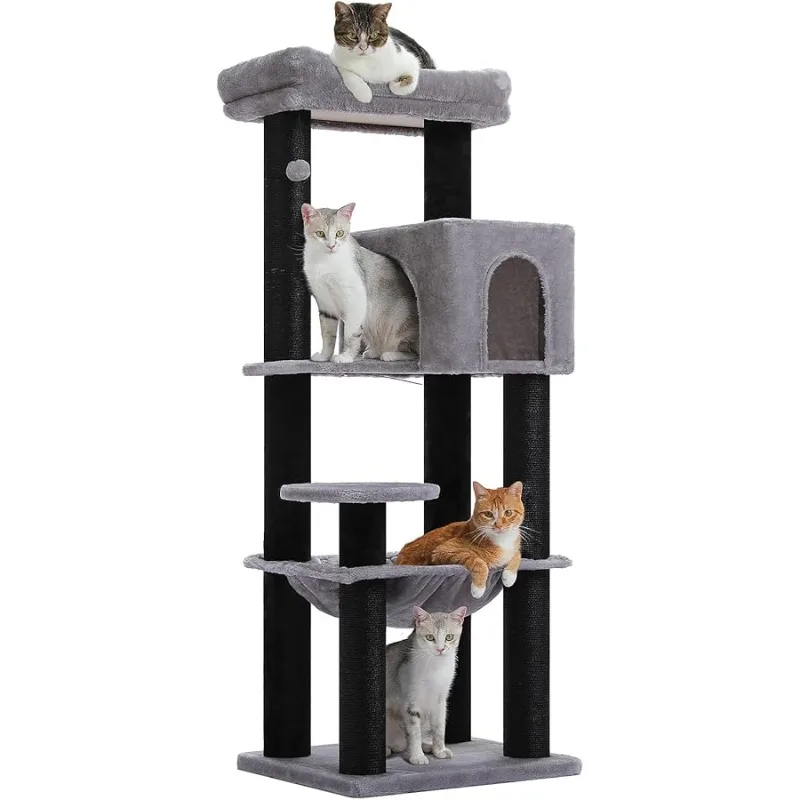 

Large Cat Tree with Reinforced Scratching Posts (φ3.7in) for Big Adult Cats 30 lbs, 57.8" Heavy Duty Cat Tower with Larger Hammo