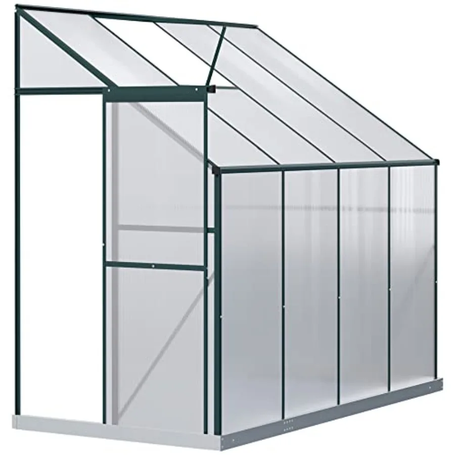 

Теплица-парник 8' x 4' x 7' с поликарбонатными панелями и алюминиевым каркасом, раздвижной дверью и вентиляционным люком на крыше, зеленая