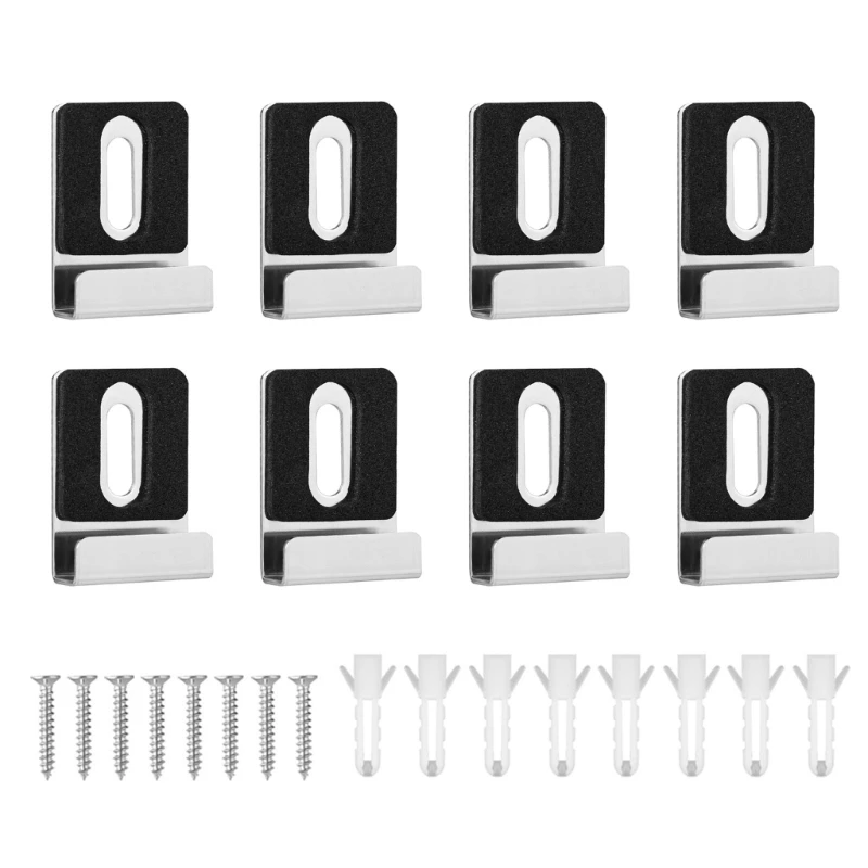 8Pcs Mirror Wall Mounting Set Steel Materials Clip for Frameless Glass Complete with Screws and Drywall Anchors