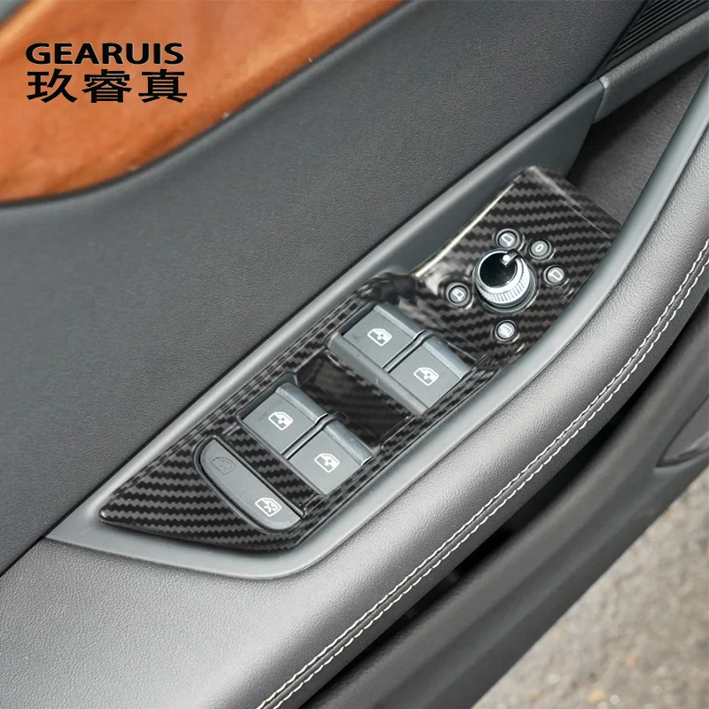 

For Audi A4 B9 A5 S4 2017-2022 Carbon fiber Window Glass Lifting trunk Button Frame Cover Trim Car Styling Door Armrest Panel
