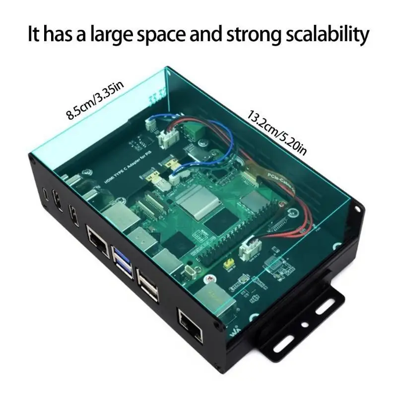 Gigabit Ethernet PCIe Case voor RPI 5 -behuizing met PCIE -netwerkuitbreiding 10 in 1 dubbele video en warmteventilatie D2RC