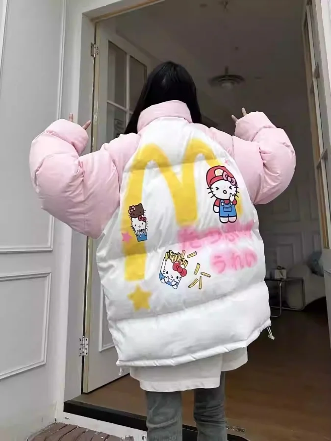 

Зимняя хлопковая куртка больших размеров для женщин, теплая, в стиле колор-блок, объемная, розовая, верхняя одежда, новинка весеннего сезона