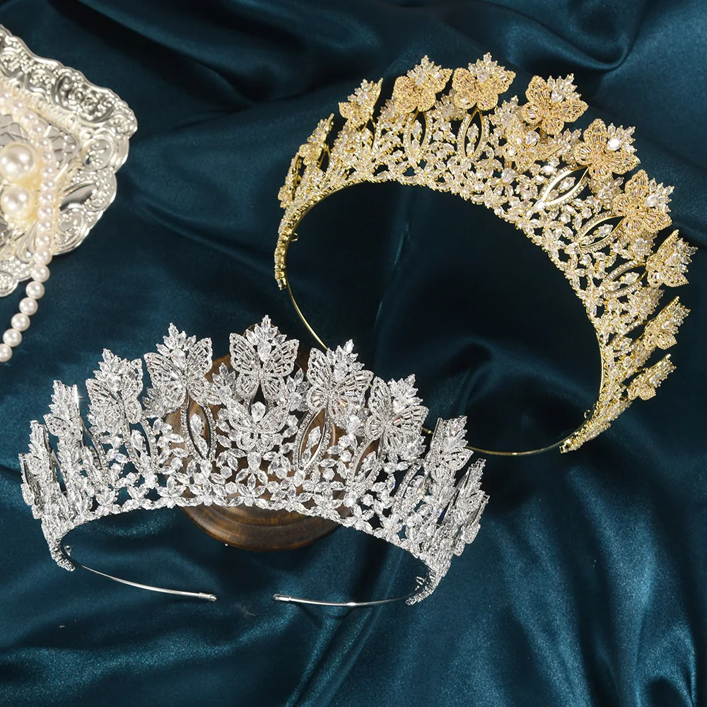 Butterfly Design Gold Zircon Queen Tiara, Lightweight Comfortable Bridal Crown, Sparkling Butterfly Headpiece Crown