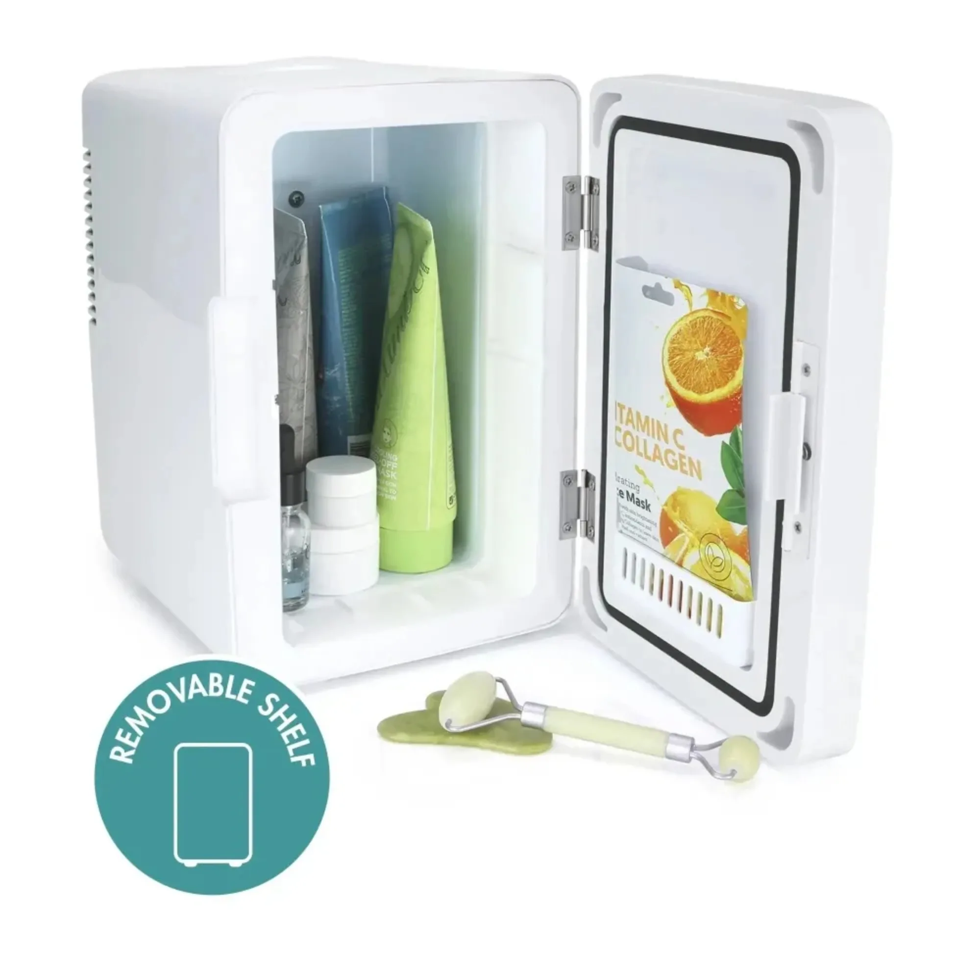 Mini Beauty Care Refrigerador com porta de vidro branco, 6L