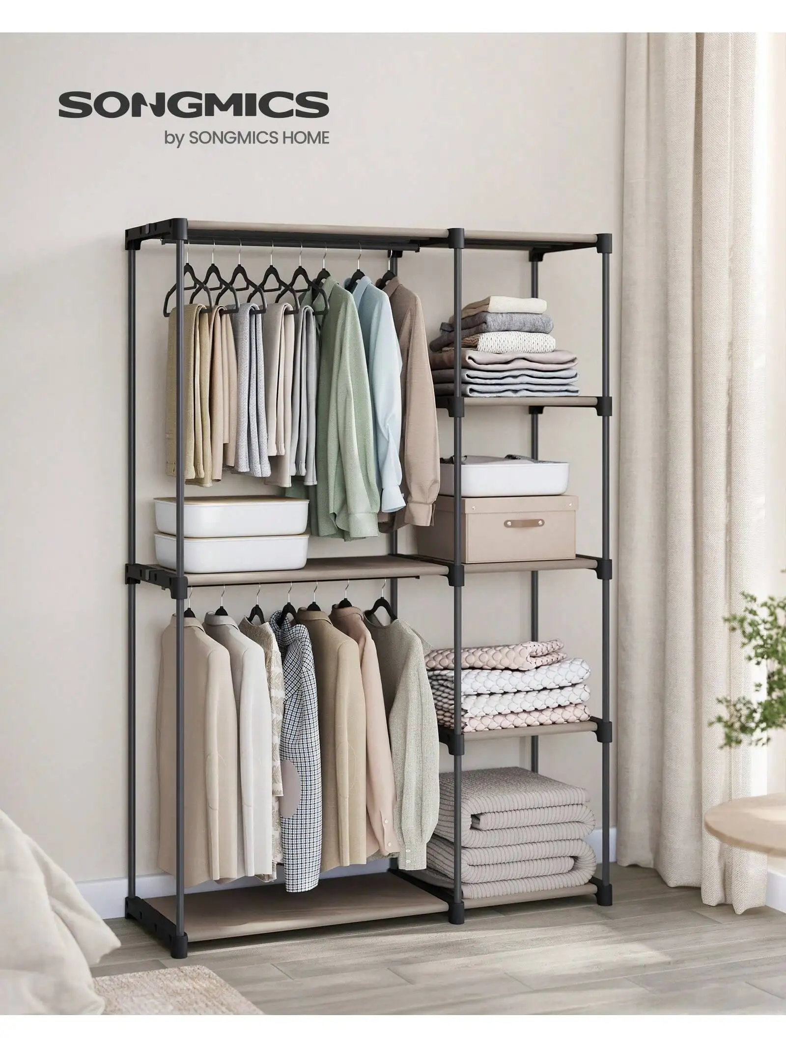 

SONGMICS Portable Closet, Freestanding Closet Organizer, Clothes Rack With Shelves, Hanging Rods, Storage Organizer, For Cloa