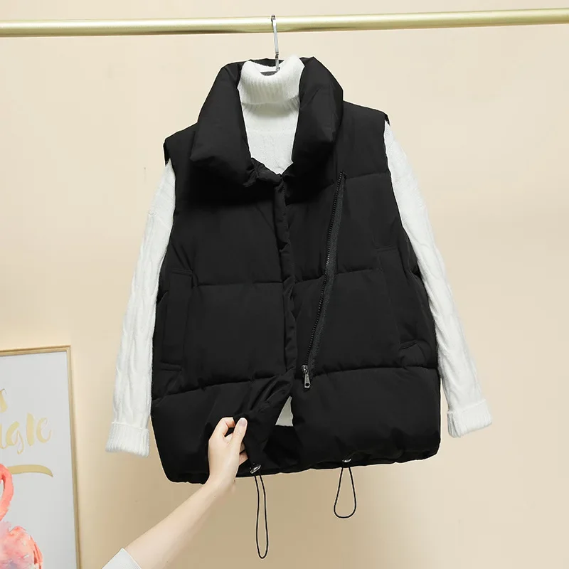 Women Vest Parkas Sleeveless Solid Jackets Zipper Splice Thick Vests Pockets Stand Collar Coats Warm Elegant Lady Parka