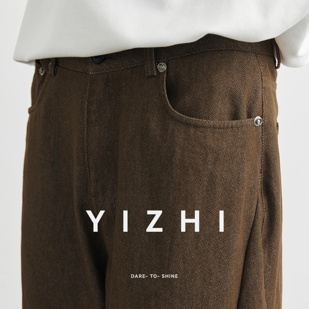 Men's Wear New Coffee Casual Pants Autumn Loose Simple 2025 Vintage Wide Leg Male Jeans Korean Fashion Men Clothing