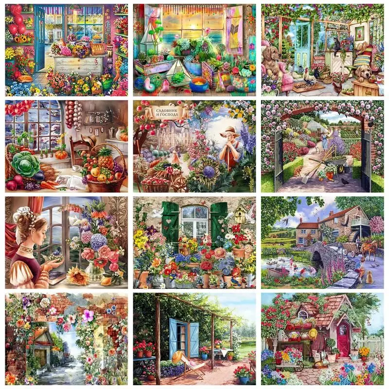 

GATYZTORY Modern Painting By Numbers For Adults Flowers Room Decorative Painting Handicrafts Garden Scenery Pictures Paint