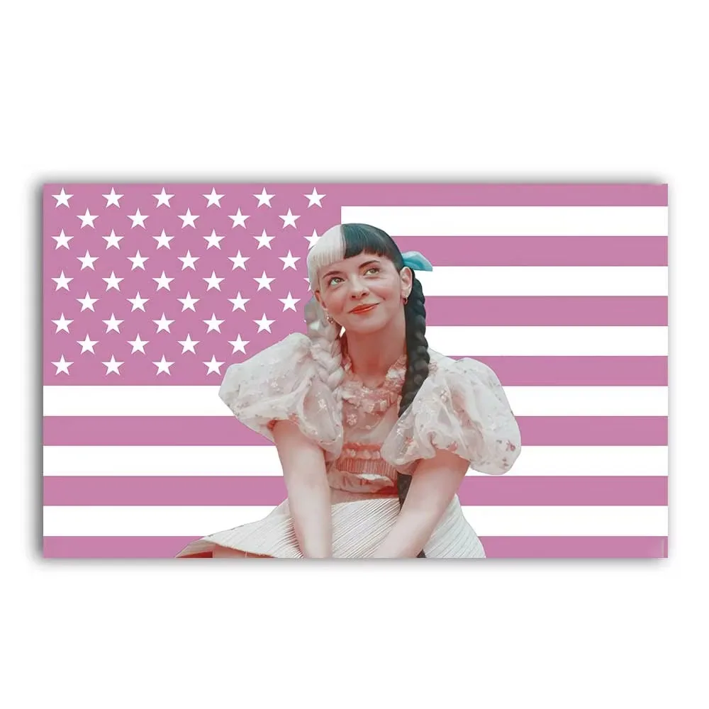 Melanie Martinez Wandteppich mit amerikanischer Flagge – Wandbehang im Pop-Star-Stil für Zuhause, Wohnheim, Party und Konzertdekoration, Flachdruck