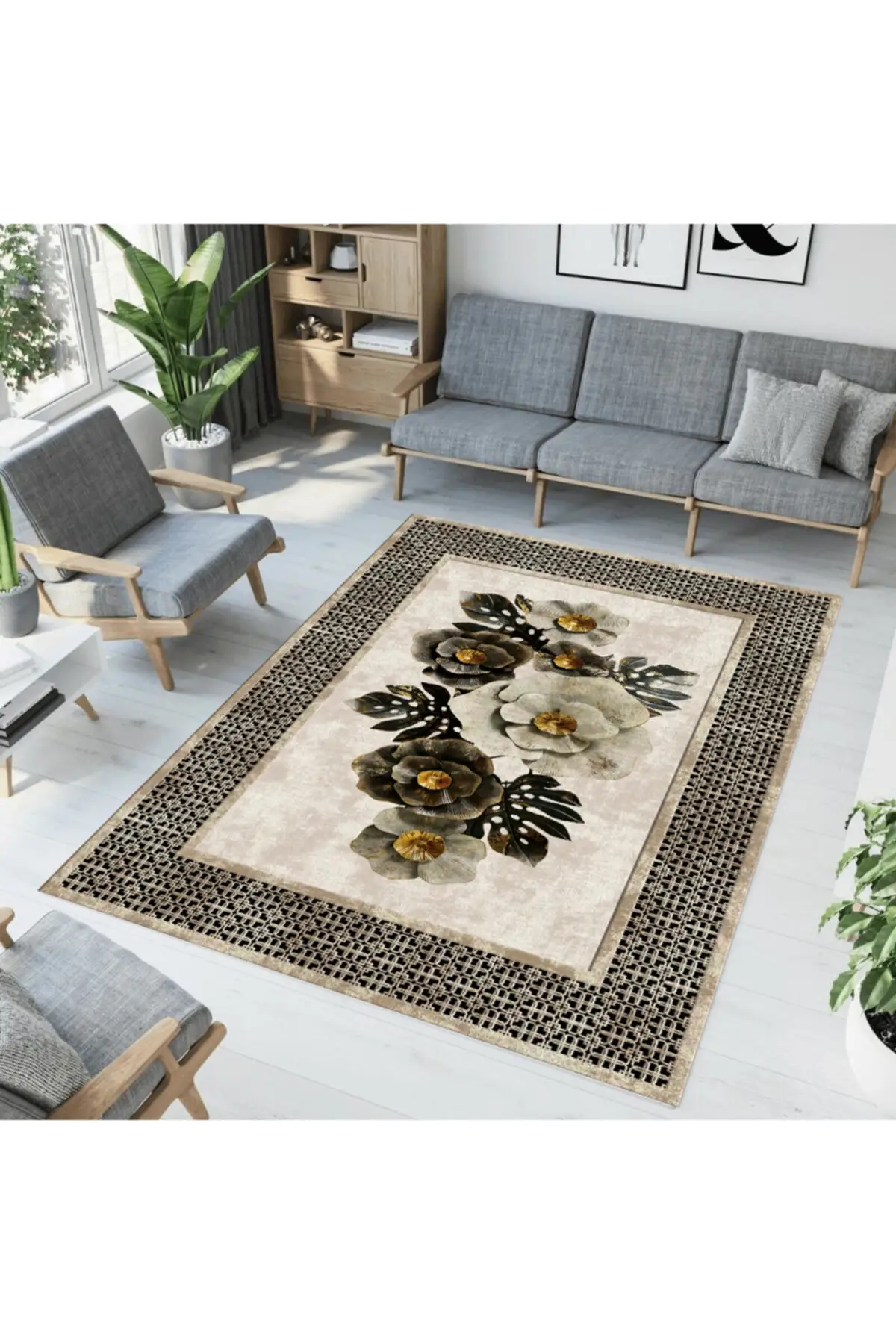 Washable Non-Slip Base Carpet Digital Printed Decorative Living Room Rug