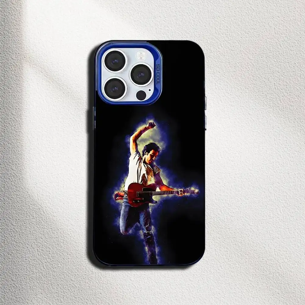 حافظة هاتف Rock Singer B-Bruce Springsteen لهاتف iPhone 16,15,14,13,12,11,Mini,Pro,SE,MAX غطاء سيليكون أزرق غير لامع