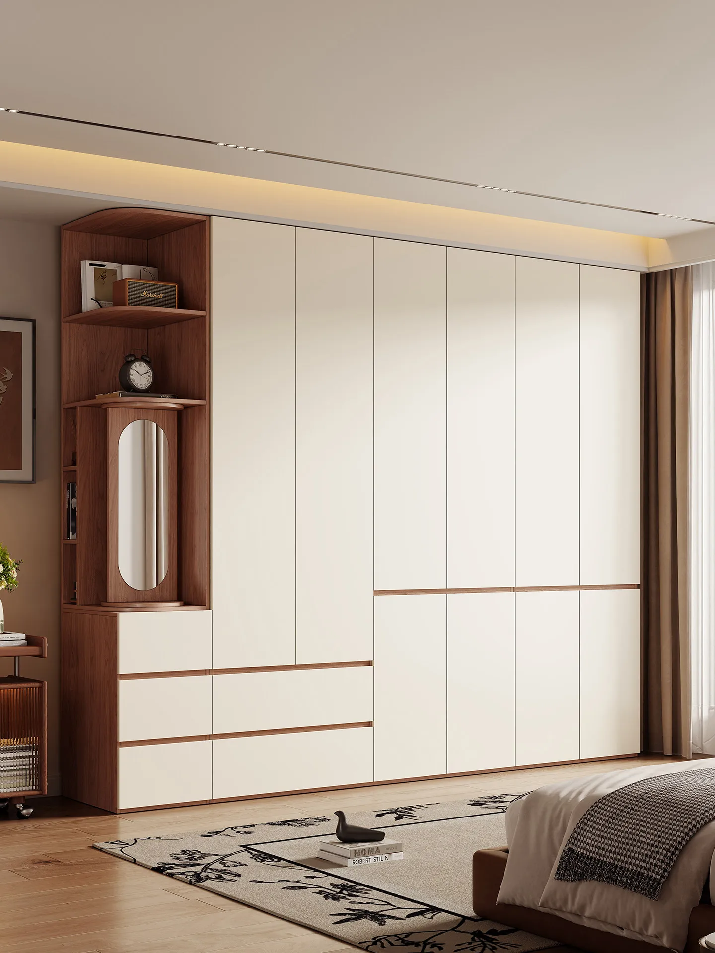 Guangdong Foshan Wardrobe Home Bedroom Segmented Finished Milk White Six Door Combination Modern Simple 2025 New Wardrobe