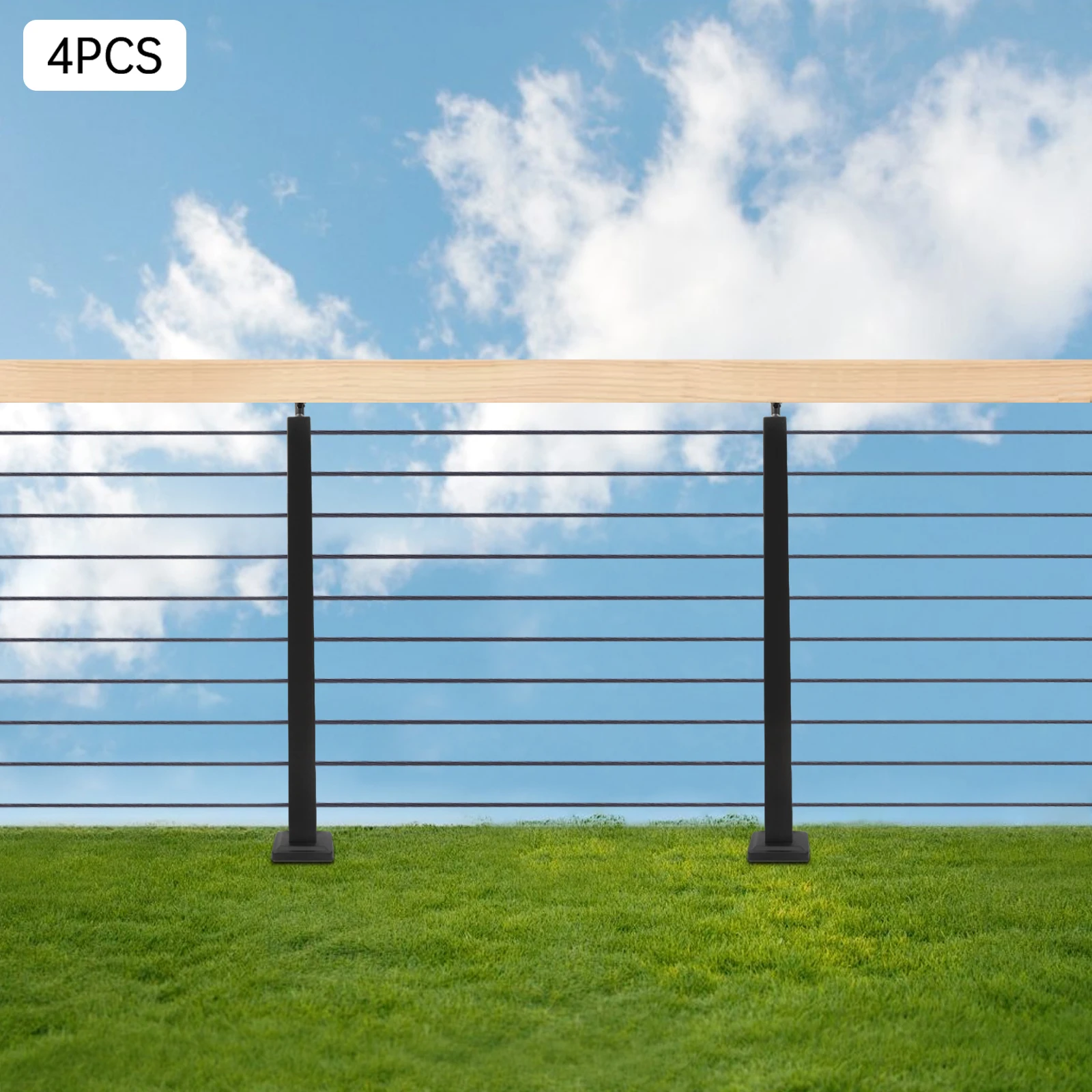 4-Piece Stainless Steel Deck Railing Posts, 36 Inch Adjustable Top Mount w/ 10 Holes, 220 lbs Max Load for Cable Railing Systems