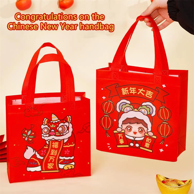 1Pc/2Pcs 2025 New Year Gifts Bags Candy Snacks Packaging Storage Bag Spring Festival Festive Lucky Handbags  Organizer Pouches